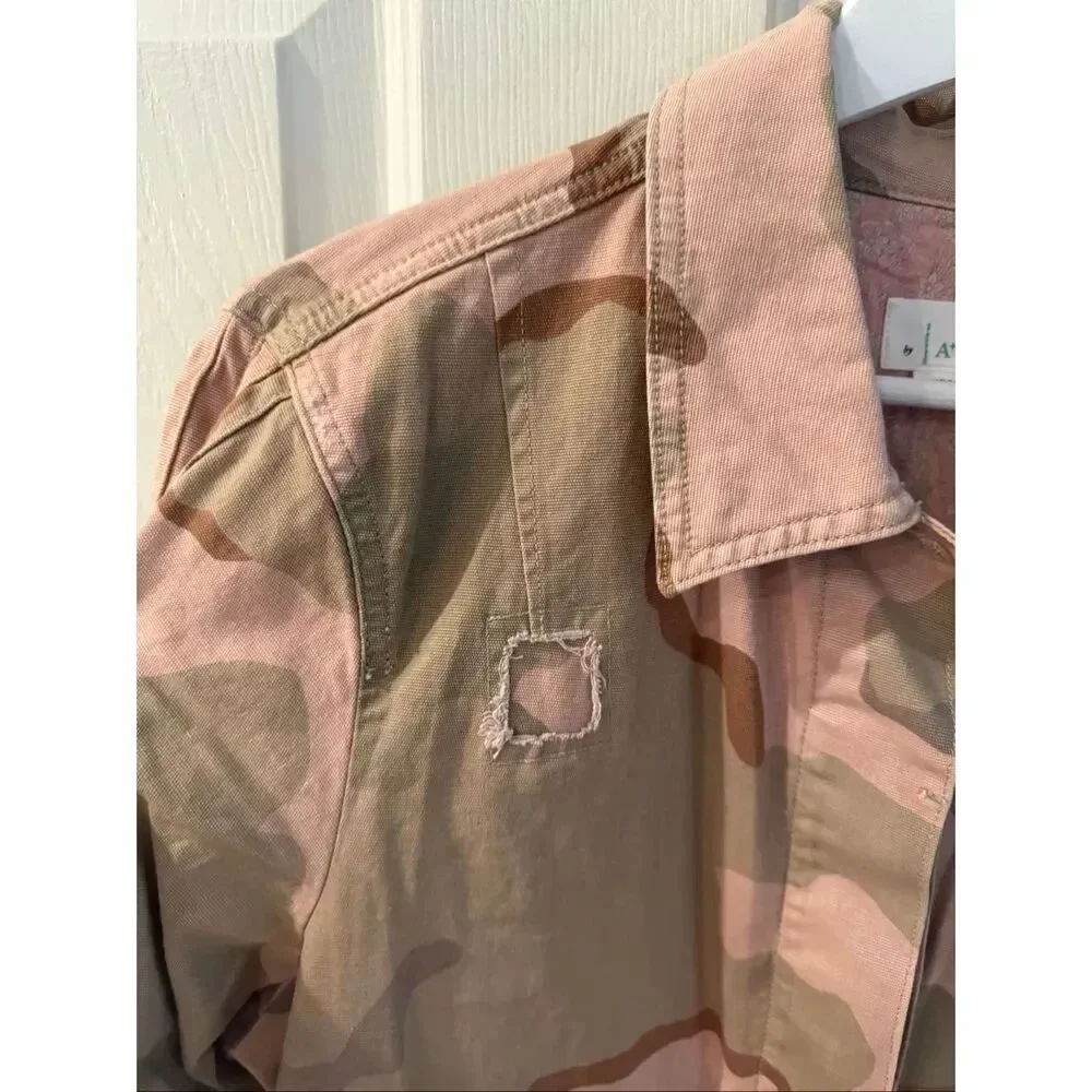 Anthropologie Pink & Green Camo Canvas Patch Jacket sz 1X NWT